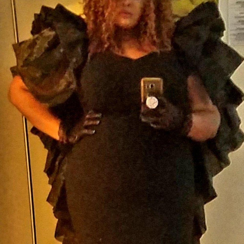 Asoph Plus Size Mesh Shoulder Maxi Evening Dress, Black, Size 1XL